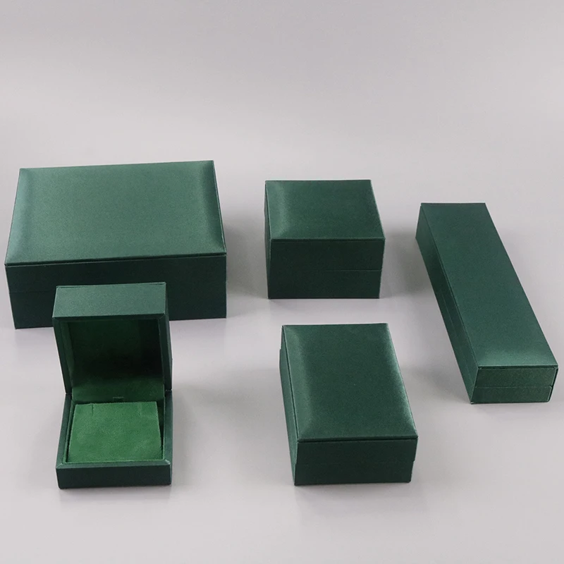 high quality  green velvet  cover plastic frame ring earring necklace bangle bracelet half set jewelry packaging box custom LOGO