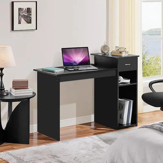 new model modern luxury mdf simple white work station home furniture standing computer table office desk set with bookshelf