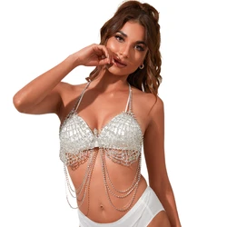 New One-Piece Crystal Rhinestone Chain Bikini Swimsuit Beach Sexy Suit Rhinestone Decoration Covered Bra Top