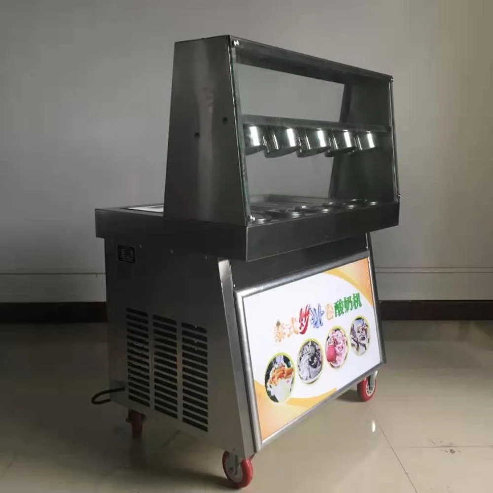 Double flat pan fried roll ice cream machine mesin ais krim goreng Factory Supply Square Pan Fried Ice Cream Machine