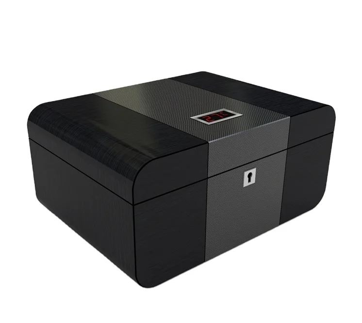 
Custom logo wholesale high glossy black wooden cigar humidor 
