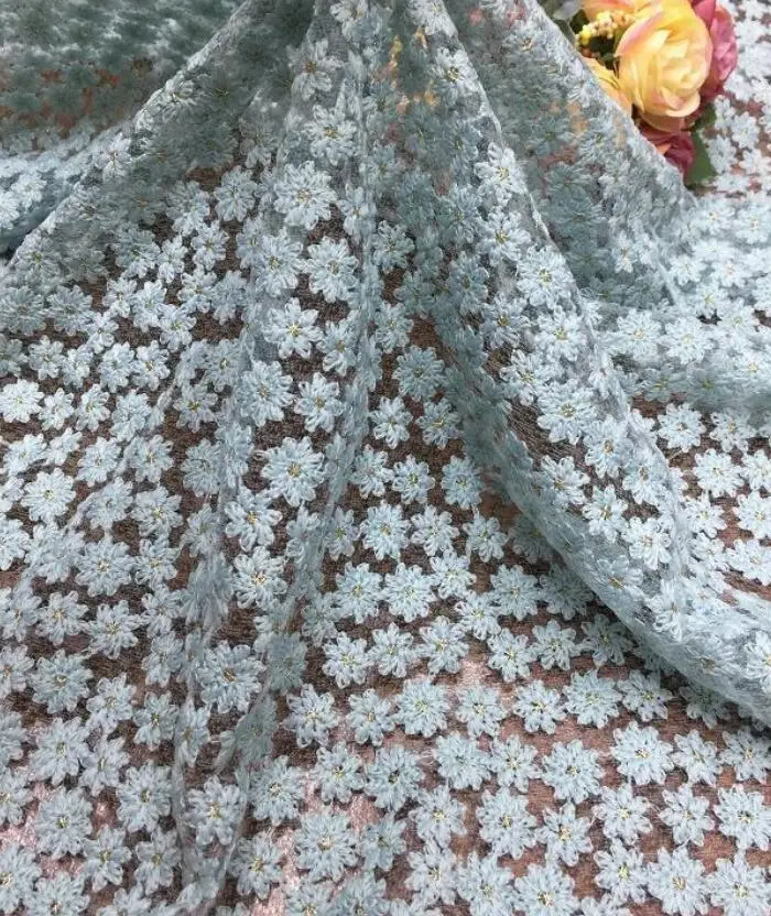 Lovely Baby Customized colorful Flower Embroidered Wedding French 3D Flower Beautiful Tulle Lace Fabric For Dress