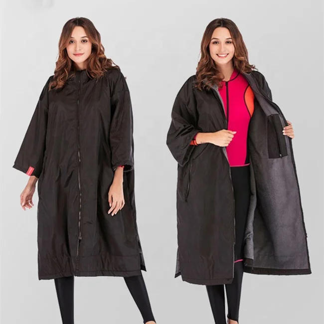 Custom Waterproof Coat Surf Poncho Microfiber Toweling Lining Dry change Robe Adult Swimming Changing Towel Robe