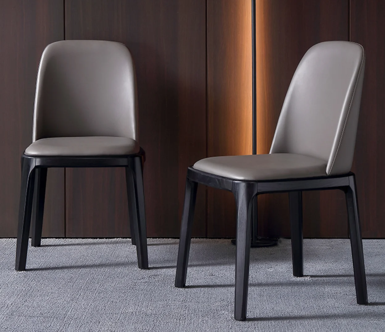 Italy style simple and luxury modern wood legs pu leather dinging chairs