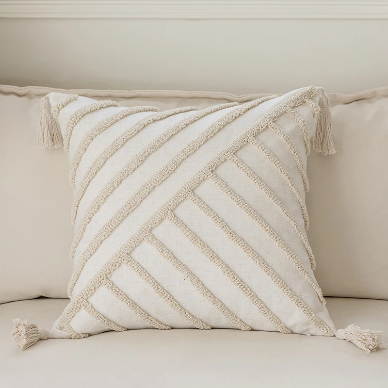 Innermor Boho Style Geometric Tufted throw pillow case Polyester and Cotton Fabric cushion cover Customized 18x18 inch