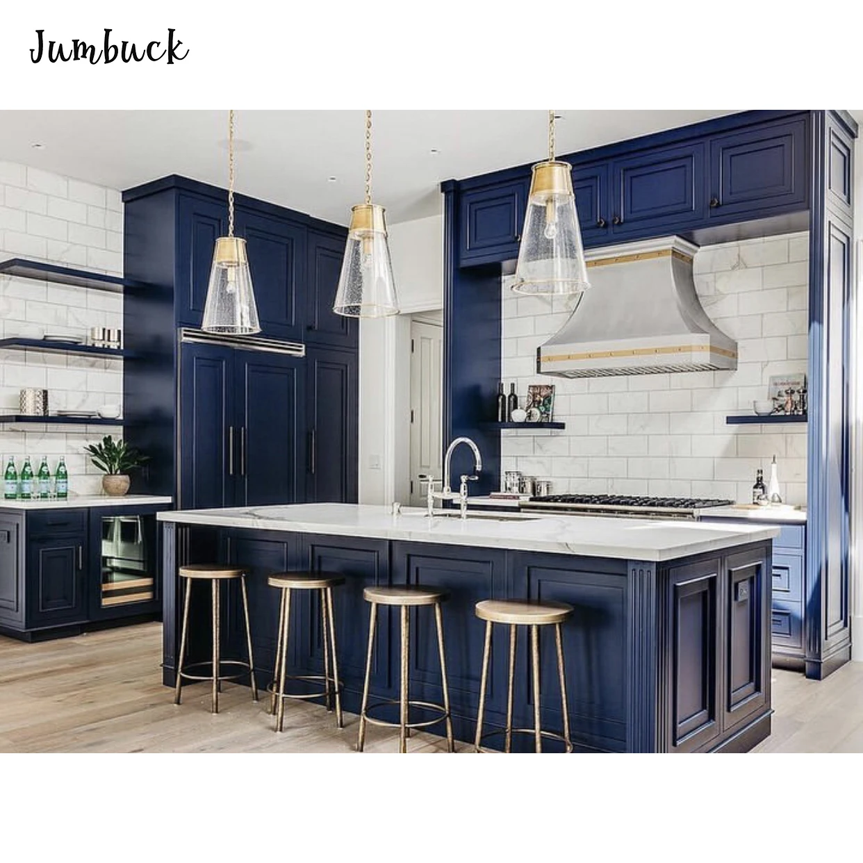 
Dark blue Australian old style large island assembled farmhouse kitchen cabinets 