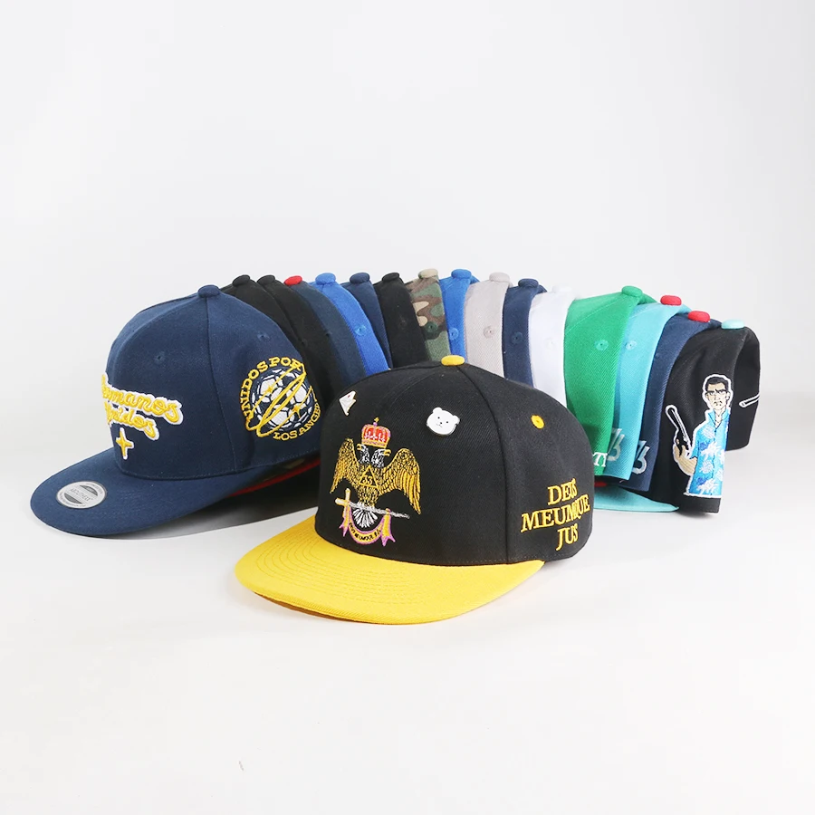Oem Brand Designrer Flat Brim 5 6 Panel Black Baseball Hat 3d Puff Embroidery New Custom Era Snapback Caps Original