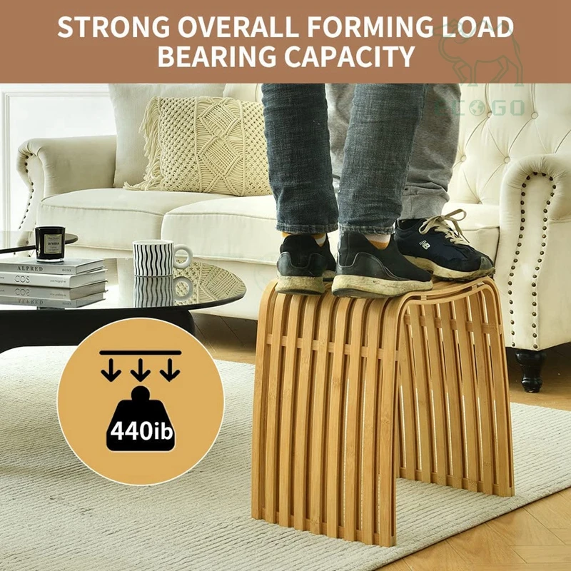 Leisure Natural Bamboo Shower Seat Reusable Shower Stool For Bathroom Well-Designed Changing Shoe Wooden Stool