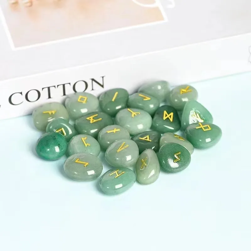 Wholesale metal stickers Germanic Runes Runes Natural crystal oval tablet runes