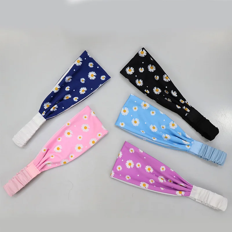 Yoga hair band Internet celebrity little daisy printed hair band fashion headband sweat-absorbent stretch exercise hair band