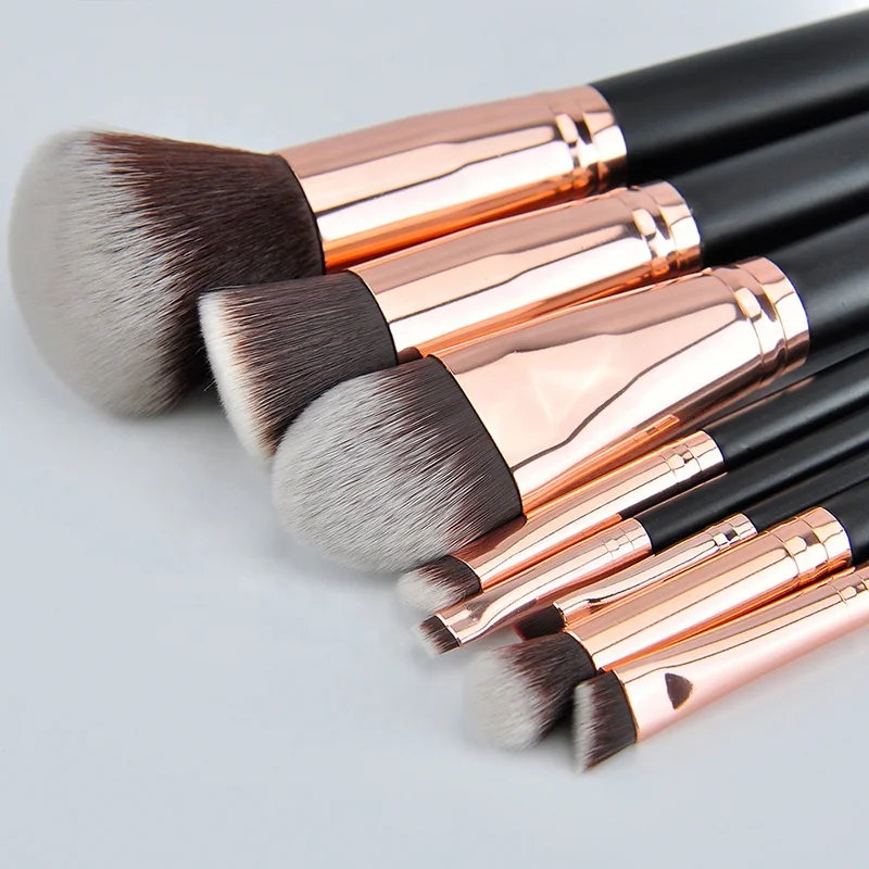 Miyaup Best Selling Cosmetics Makeup Set 15pcs Custom Logo Makeup Brushes With Brown PU Bag Case Rose Gold Makeup Brush Kit