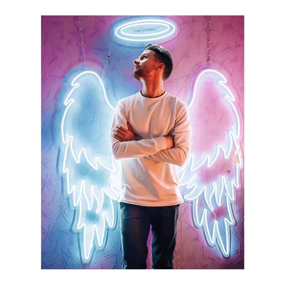 Matt dropshipping custom popular big angel wings neon led light Hello beautiful neon sign for party event decoration