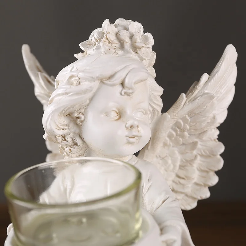 indoor baby angel statues with tray resin angel figurines sculpture decoration european religious candle holder