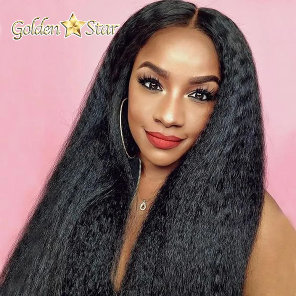 GD Top Quality Yaki Full Lace Front Wigs For Black Women,Swiss Lace Raw Human Hair Lace Wig,Kinky Straight Full Lace Frontal Wig