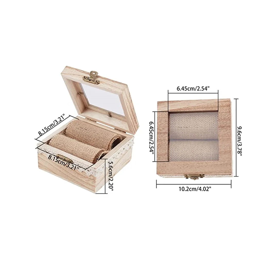 Wooden Wedding Ring Box Vintage Double Ring Display Organizer Rustic Style Jewelry Box