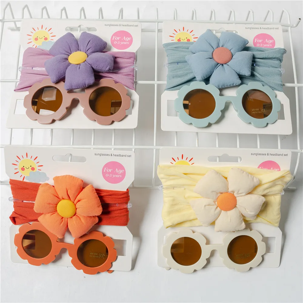 Flower Sunglasses Baby Girls Flower Nylon Headband Baby Boys Girls Seaside Mental Eyeglasses Kids Hair Accessories