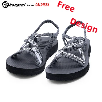 Summer ladies rope woven slope heel sandals wholesale custom Cheap Heels Slipper Eva Outdoor wedge slide slipper for Women