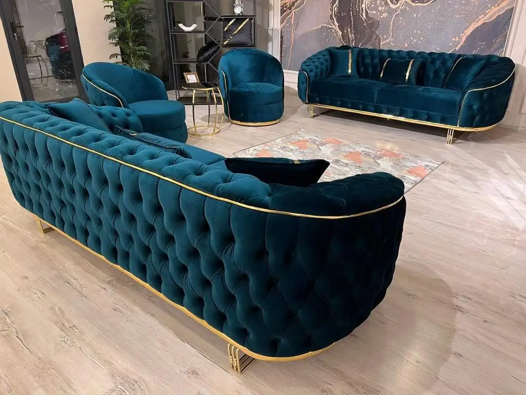 Luxury american sofa set furniture living room sofas button couch brown classic vintage top velvet chesterfield sofa