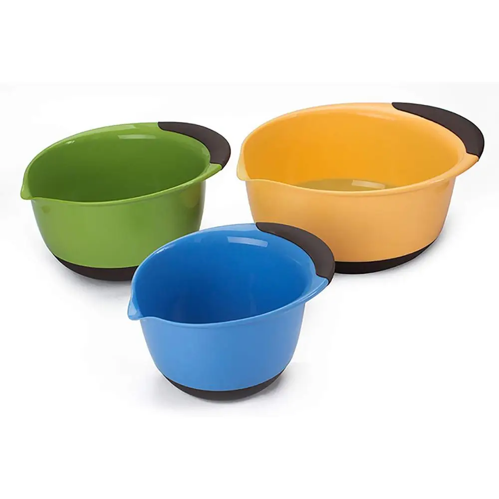 
3 Pack Nesting Mixing Bowls Set with Rubber Grip Handles Easy Pour Spout 