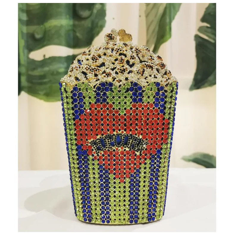
Factory customized Popcorn shape diamond rhinestone evening bag women clutch purse handbags for party 