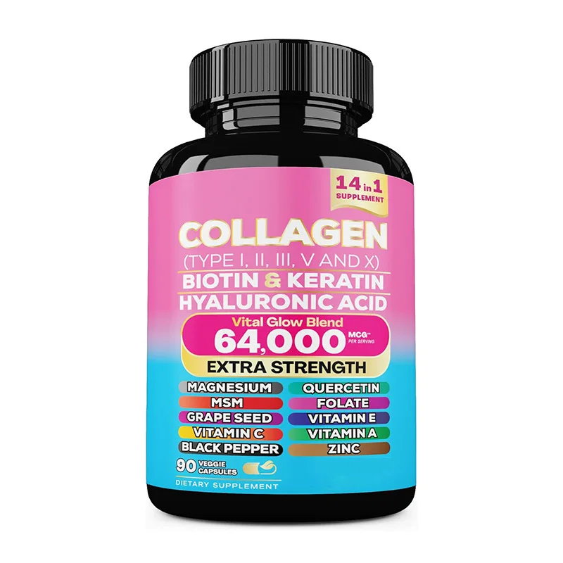 Ultimate All-In-One Collagen Capsules Vital Glow Blend with Biotin & Keratin Food Grade Wild Cultivation Hyaluronic Acid
