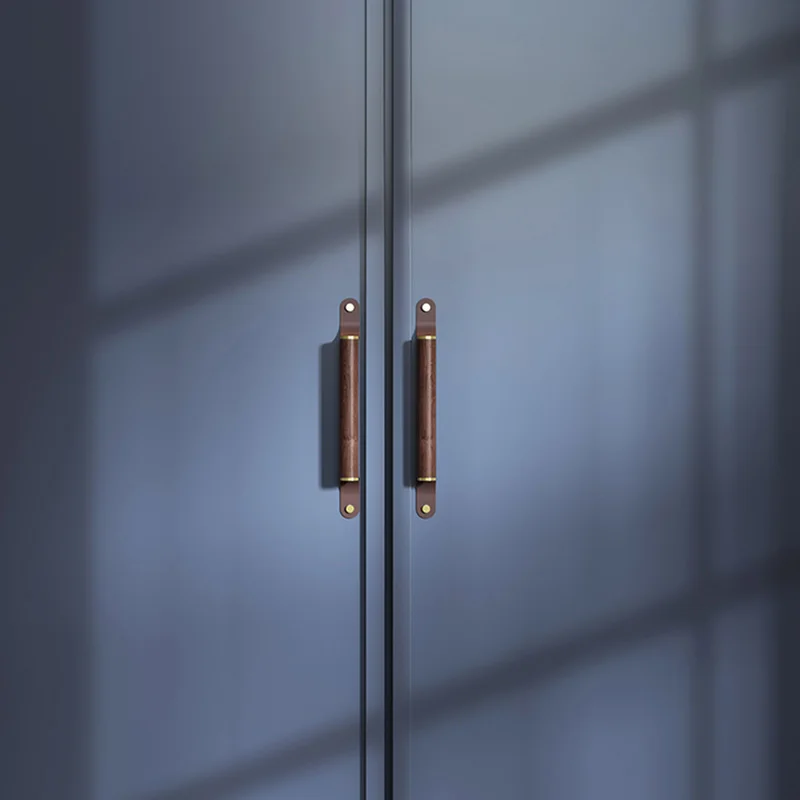 Original design walnut brass small pull hand Nordic light luxury high-end clothes cabinet door drawer furniture cowhide handle