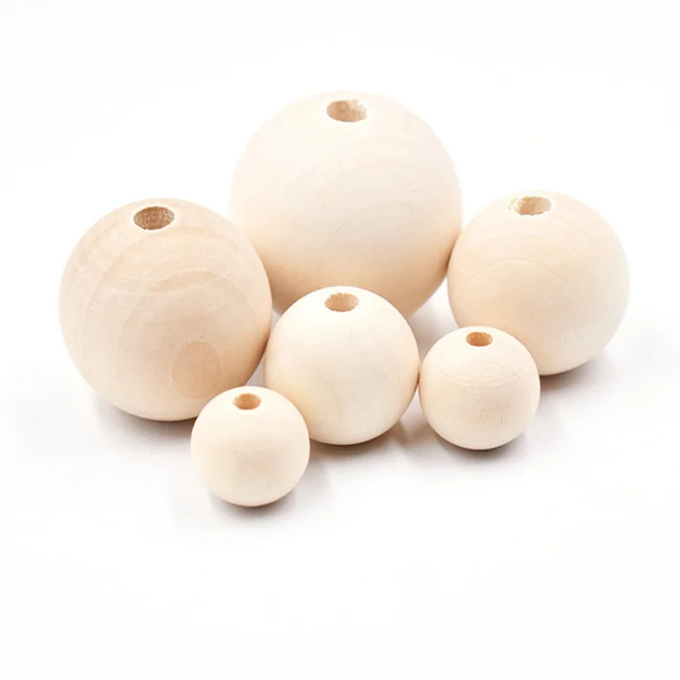 Natural Unfinished 6mm-22mm Round Ball Loose Wood Beads For Jewelry Making