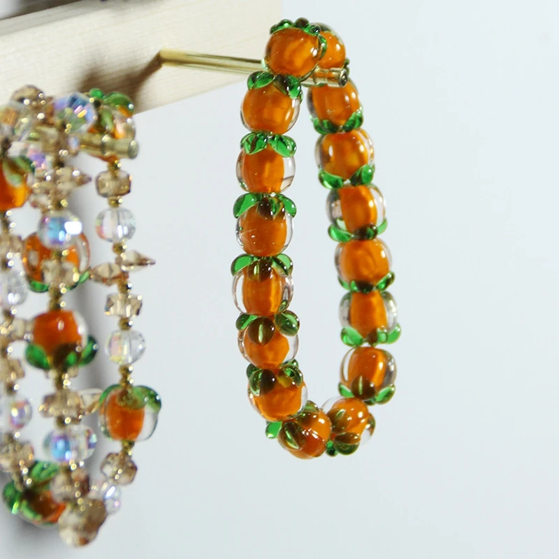 Hot Sale Creative Persimmon Shaped Chinese Traditional Handmade Colored Glaze Bracelets Ornaments Multicolor Beads Lucky Jewelry