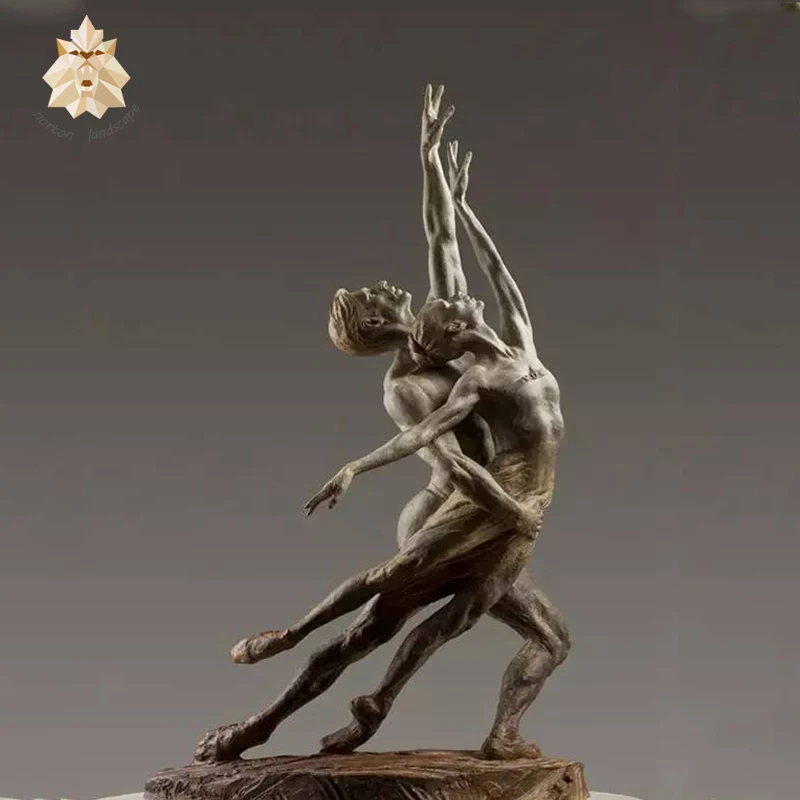 Hand-carved dancing boy and girl bronze sculpture NTBH-S034L