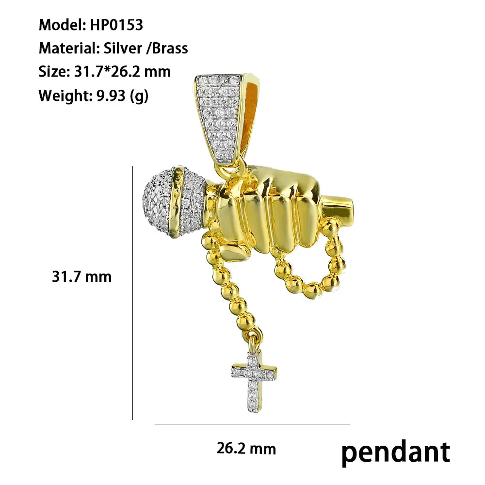 Men Rapper Jewelry Pave Cz Rock Music Iced Out Zircon 925 Sterling Silver Microphone Pendant Necklace