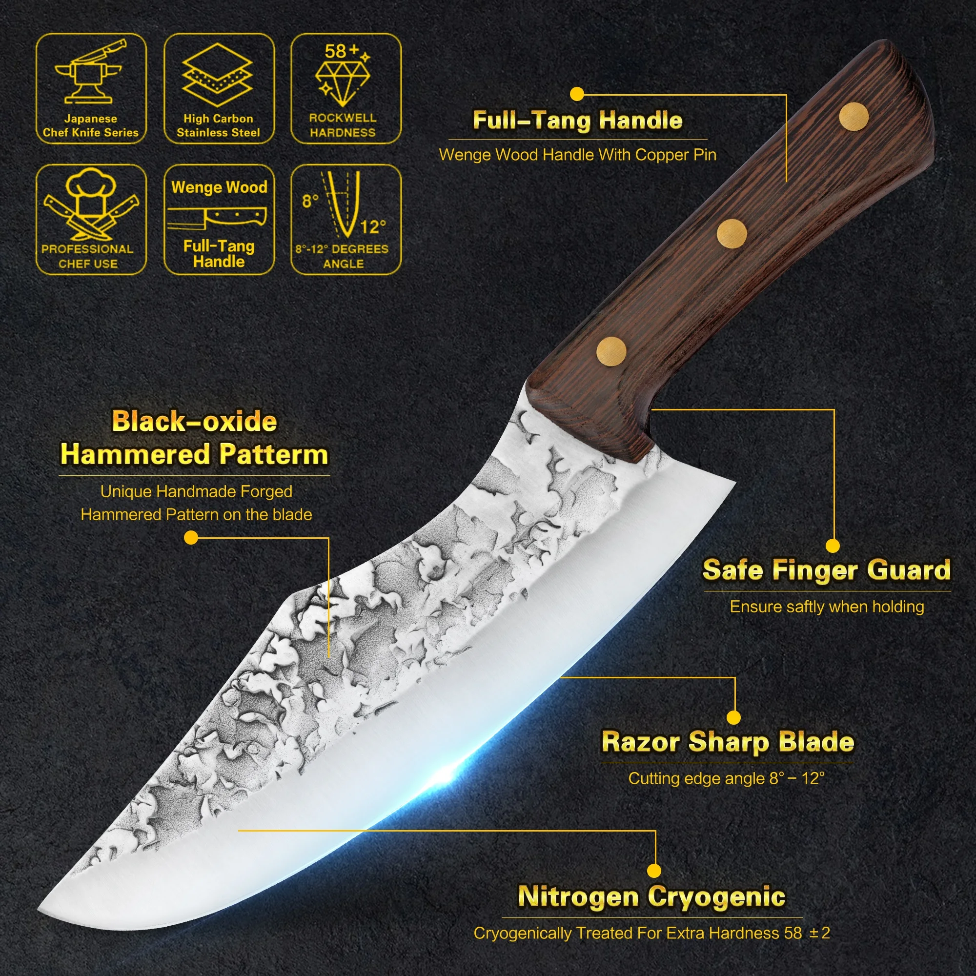10% Off Custom Logo Full-Tang Super Heavy Duty 7 inch butcher knife set stainless steel slaughter with wenge wood handle
