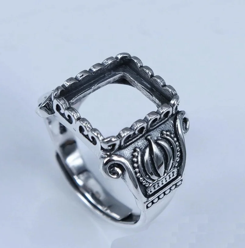 Custom antique 925 sterling silver adjustable ring base blank inlay square setting mens women diy accessories jewelry