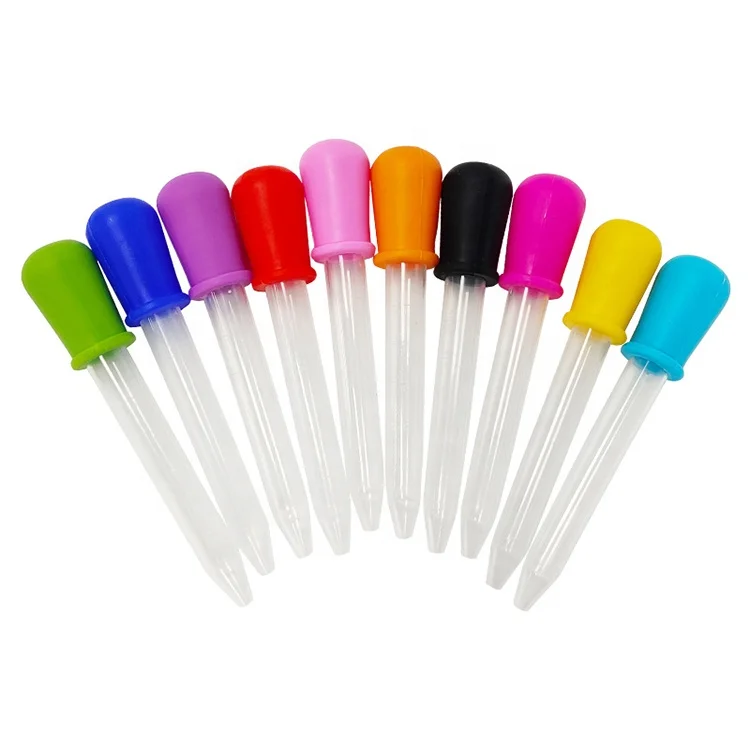 Factory hot-selling 5ml Liquid Food Grade Rainbow Color Silicone Dropper Silicone and Plastic Pipette Dropper