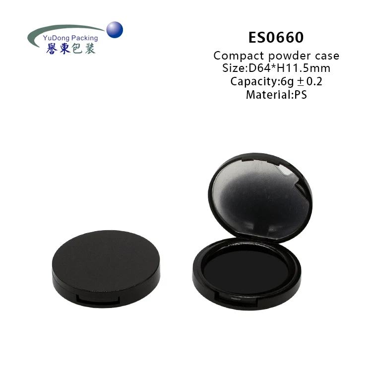 Compact Opening Black Pressed 6g Powder Case Blush Powder Container With Mirror