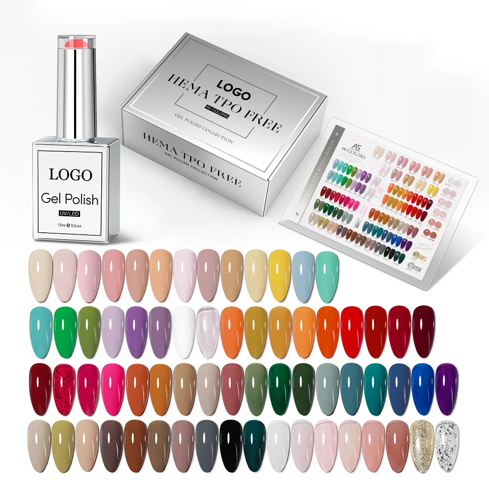AS Private Label TPO Free Hema Free Gel Polish Set 66 Colors Nail Varnish Gel Kit Complies With EU Standards Nails for Salon