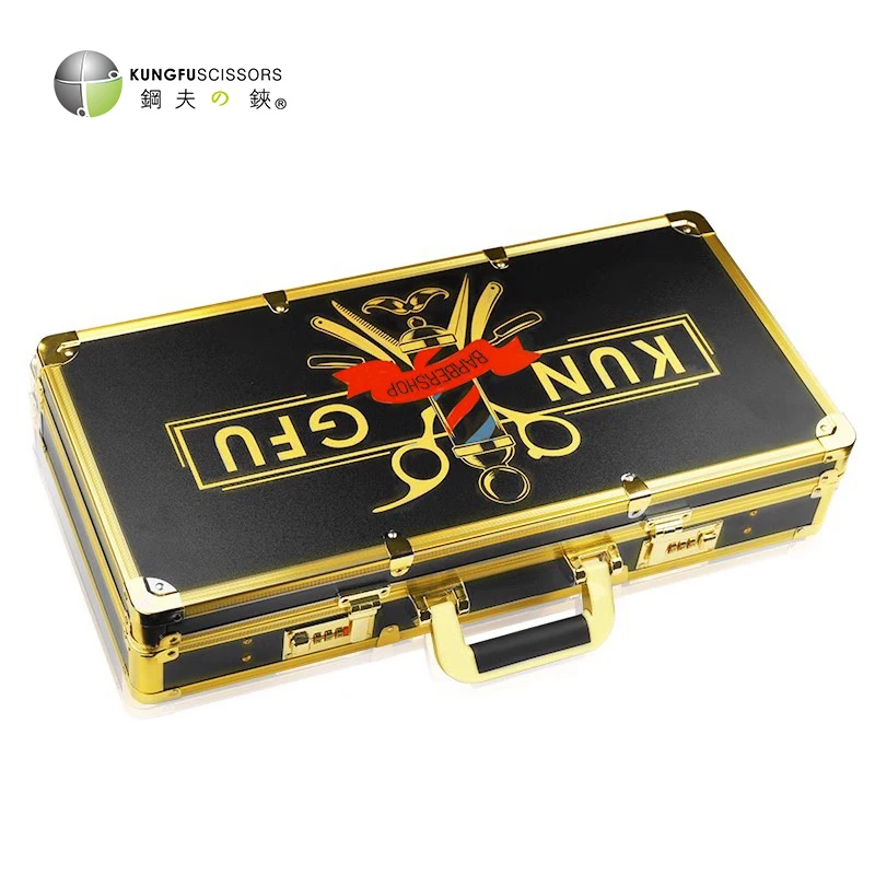 PVC Aluminum Password Barber Carrying Case Premium Barbershop Tools Suitcase For Clippers Trimmers Scissor Golden Barber Box