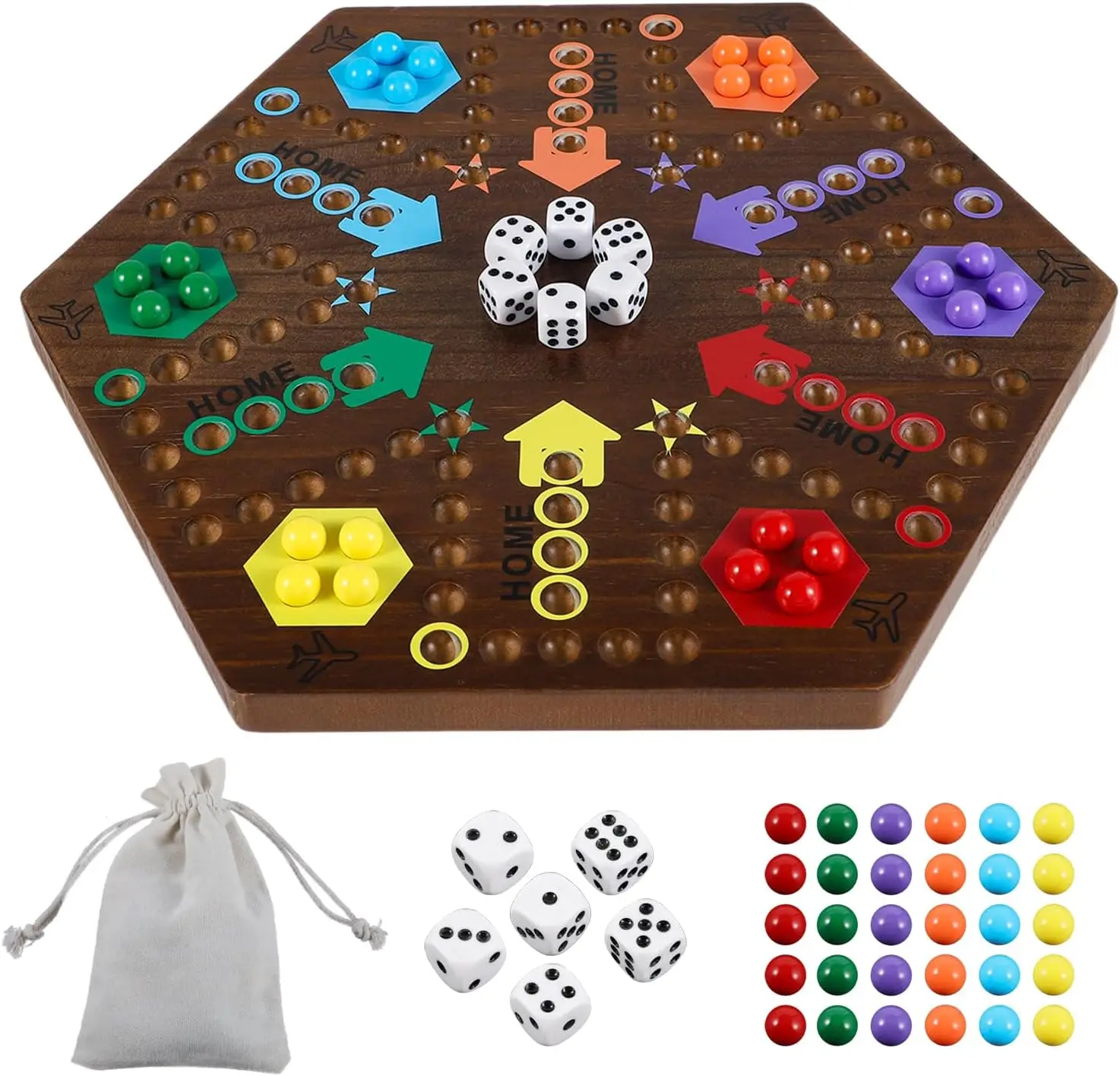 Children with Family Games Chinese Checkers Board Game with 60 Glass Marbles and 11.5 Inch Board