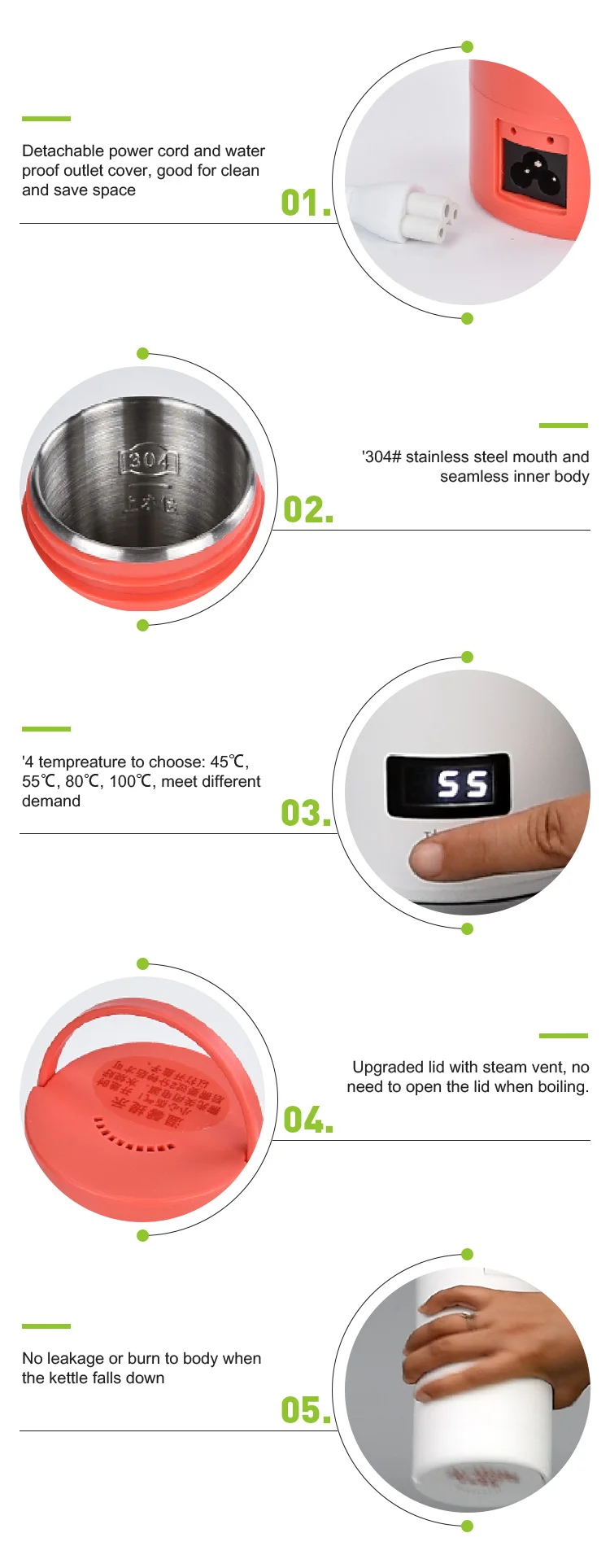 Double Layer Mini Temperature Control Portable cup Travel Kettles Electric Thermo Boil Water Keep Warm Portable Electric Kettle