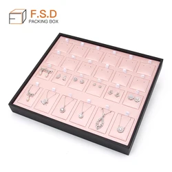 FSD Custom Functional Jewelry Display Tray  For Necklace Earrings Ring  Showcase Pink leather Jewelry Tray