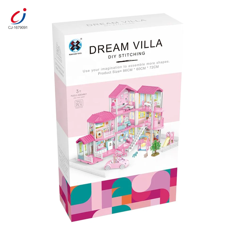 Chengji Doll House Kits to Build Diy Miniature Accessories Assemble Villa Play Set Toys for Girls