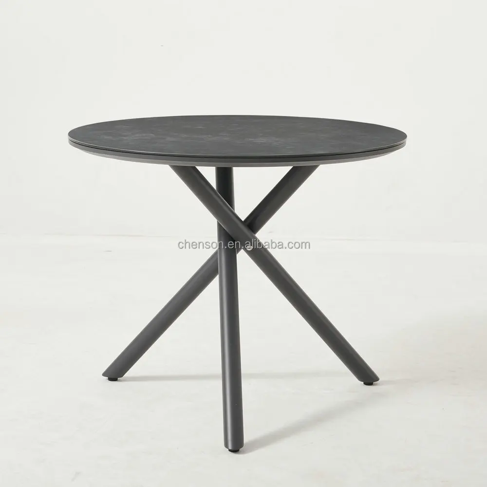 Modern Luxury Design Black Coffee Shop Sets High Quality Patio Aluminum Rope Chairs and Round HPL Table Restaurant Dining Set