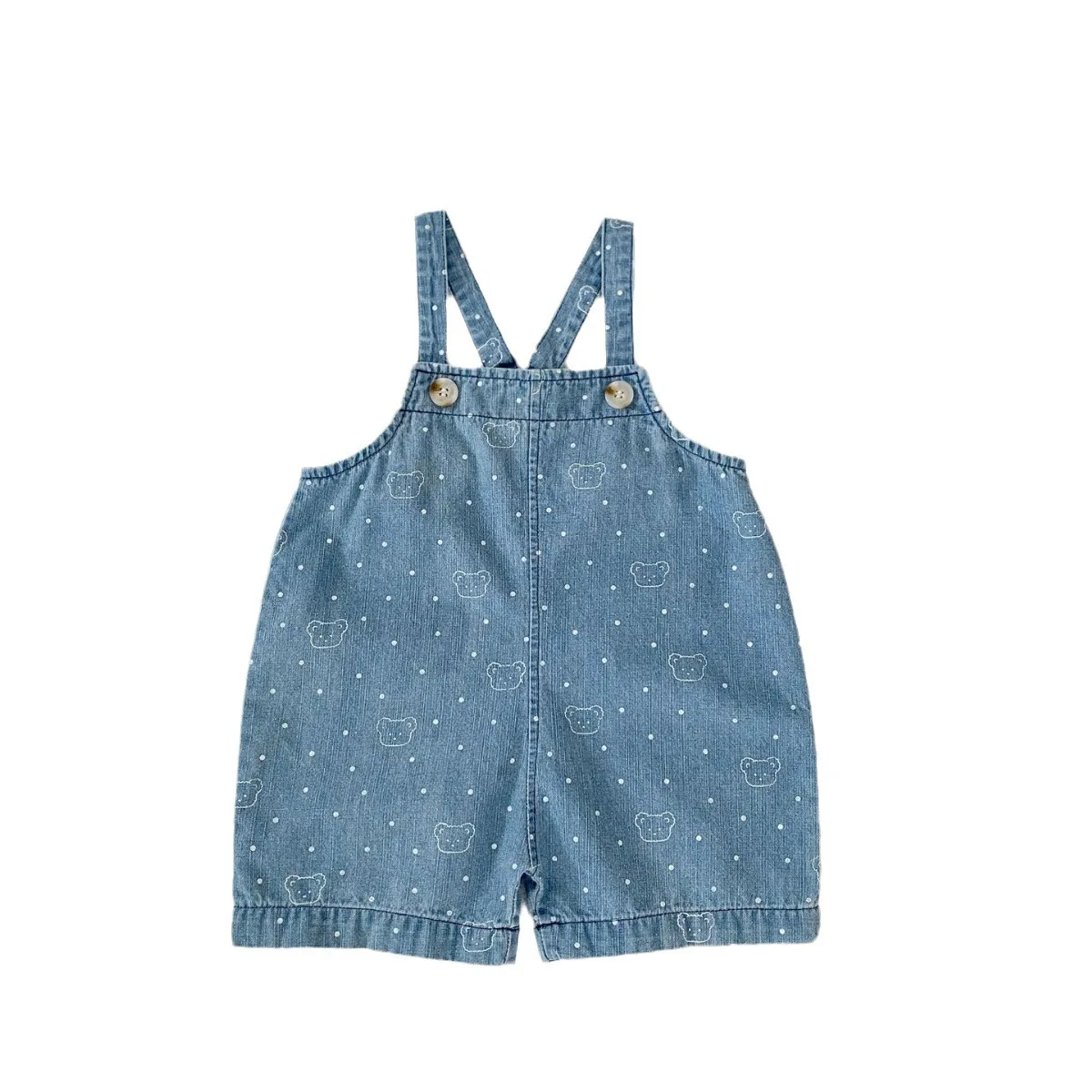 New design summer baby clothes suspender onesie cute bear print baby denim overalls