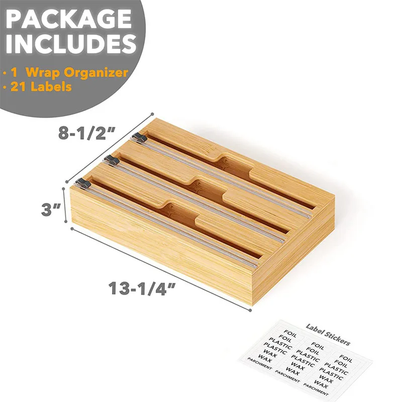 Custom Wooden Foil Dispenser 3 In 1 Bamboo Foil And Plastic Wrap Organizer For Kitchen Aluminum Foil Wrap Dispenser Wall Mount