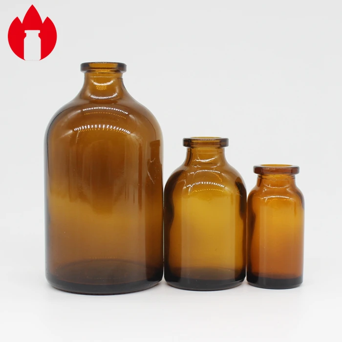 Moulded glass amber bottles for injection