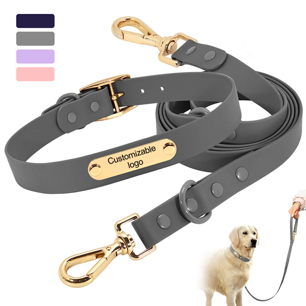 Customized Logo Colour Waterproof Durable PVC Dog Leash for Walking Luxury Fashion PVC Dog Collar Leash Set