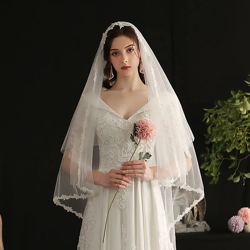 Свадебная фата SLBRIDAL с кружевными краями, венецианская с гребнем, свадебные аксессуары для невесты, Бракосочетание