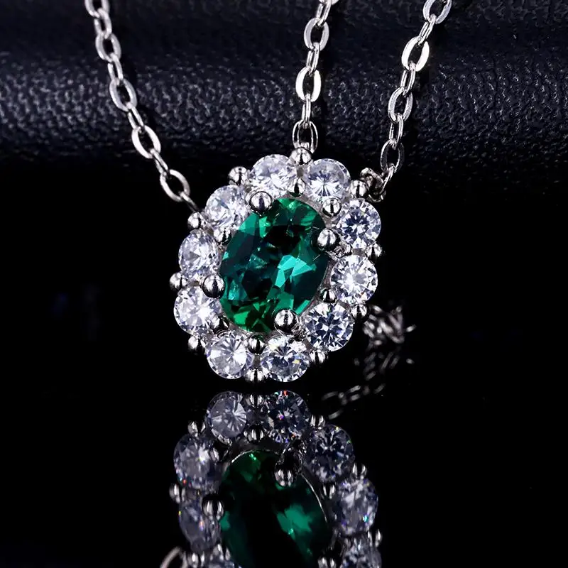 
5x7mm Oval Shape Lab Emerald Gemstone 925 Silver Necklace Pendant Wholesale 