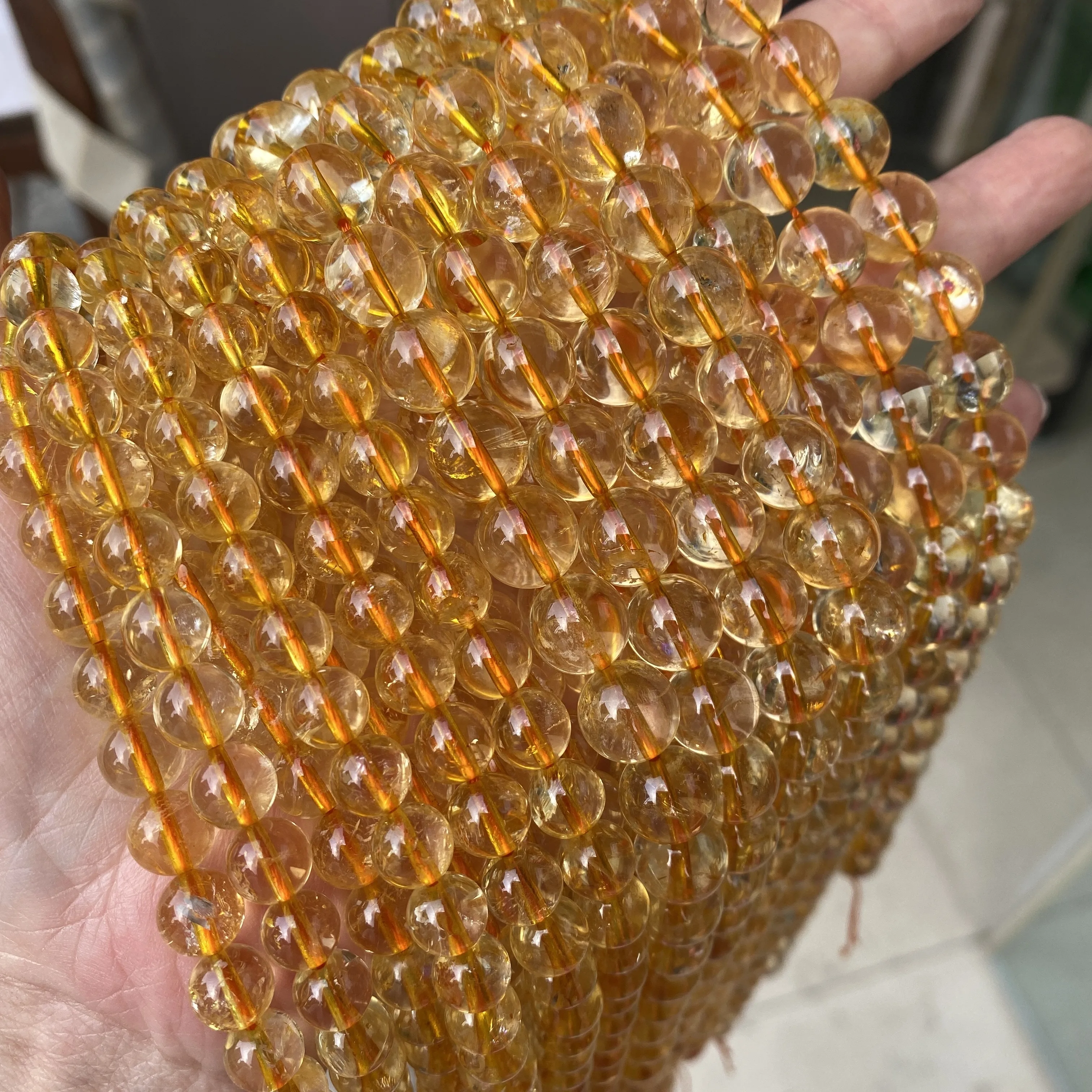 Citrine 4/6/8/10/12mm Natural Gemstone Smooth Loose Round Beads Yellow Citrine