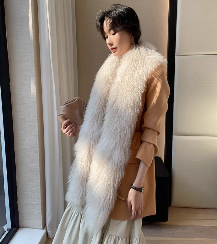 Шарф женский длинный из натурального монгольского меха