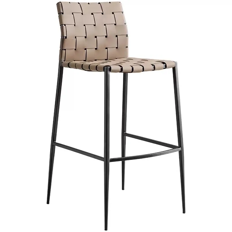 Luxury Furniture Leather Braided Rattan Stainless Steel Hotel Bar Household High Stools Cosmetic Makeup Dining Chair